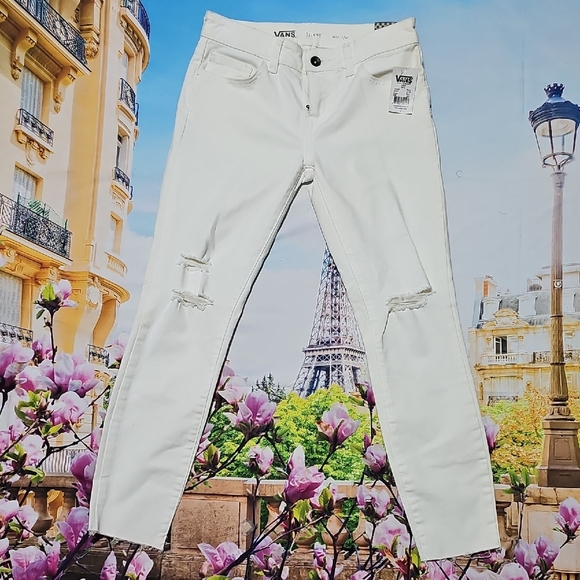 Vans White Distressed Skinny Fray Hem Jeans Size 1/25 NWT - Picture 3 of 8